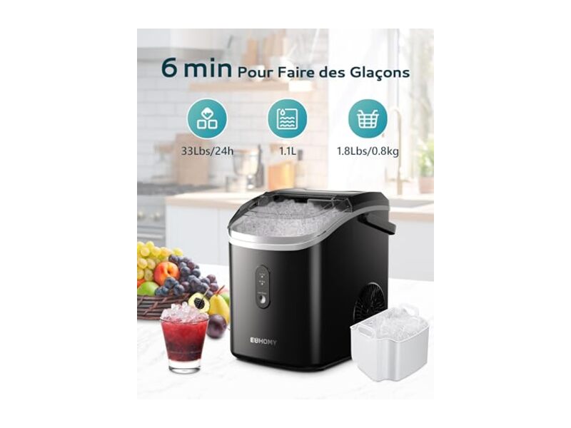 EUHOMY Machine à Glaçons 15kg/24h