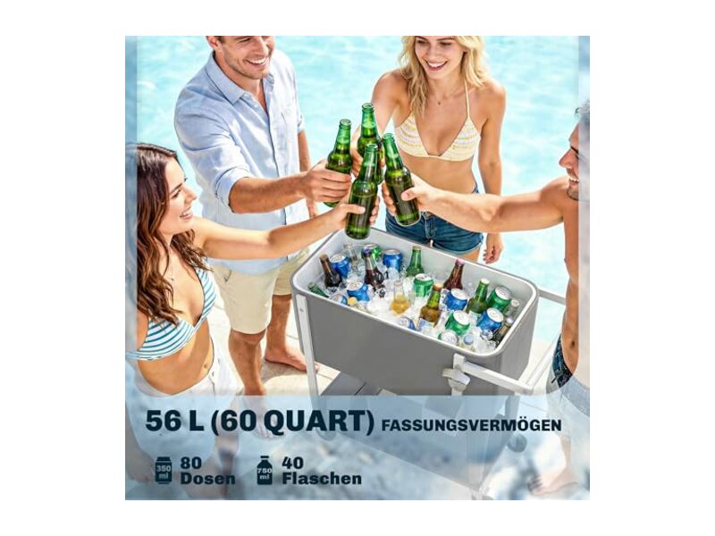 Outsunny Chariot Réfrigérant à Roulettes 56L