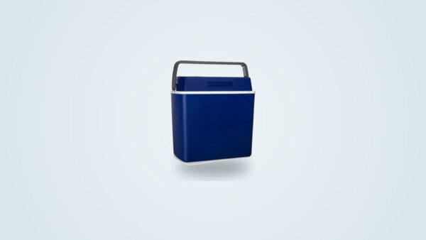 Glacière électrique compacte Campart Oslo CB-8624 bleue et blanche, format cylindrique avec poignée