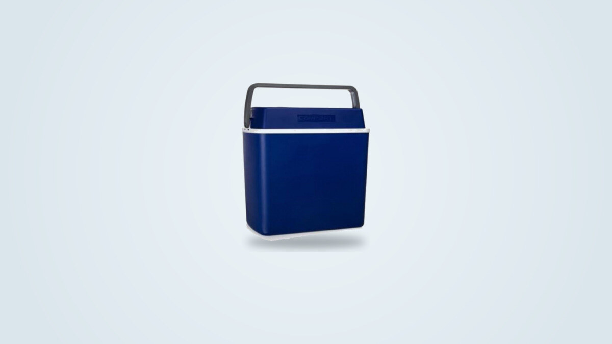 Glacière électrique compacte Campart Oslo CB-8624 bleue et blanche, format cylindrique avec poignée