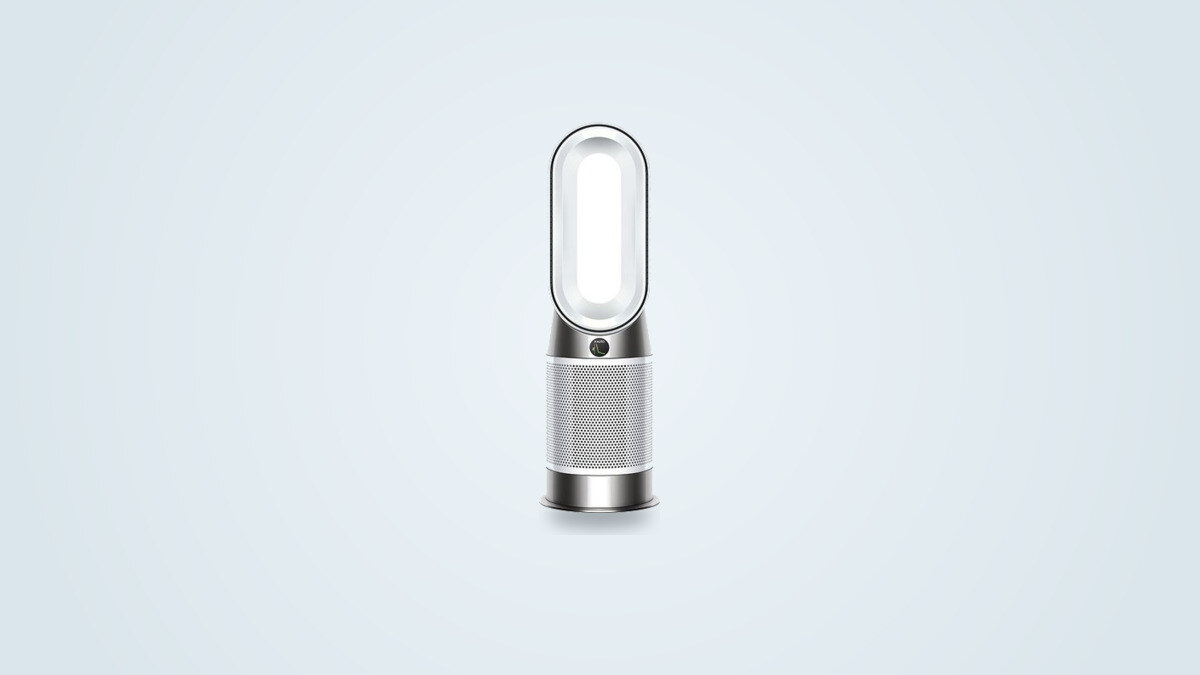 Purificateur d'air Dyson Purifier Hot+Cool HP1 blanc et argent, colonne verticale sans pales visibles