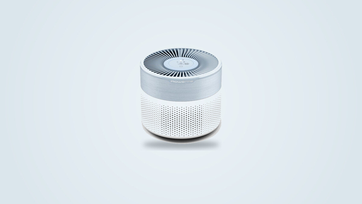 Purificateur d'air compact Rowenta Pure Air Mini PU1520F0 bleu clair et blanc, format cylindrique