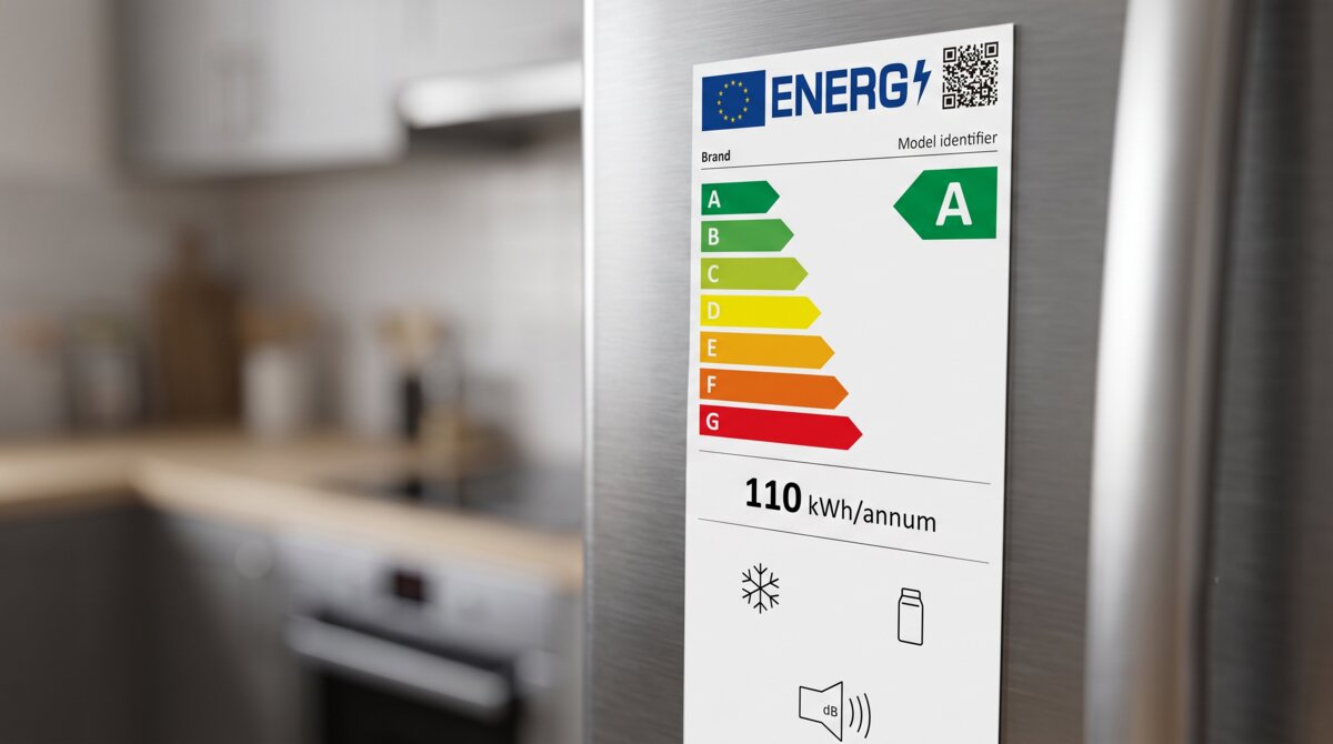 Étiquette énergie européenne d’un réfrigérateur avec l’échelle de classes de A à G